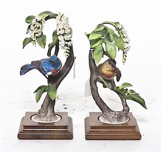 A Pair of Royal Worcester Dorothy Doughty Birds, Lazuli Bunting, Height 10 1/2 inches.