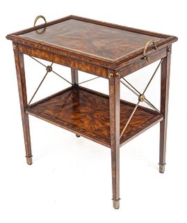 Theodore Alexander (American) Flame Grain Mahogany Butler's Tray Table, H 31" W 19" L 29"