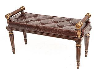 Theodore Alexander (American) 'Replica' Tufted Leather Foyer Bench, H 24" W 17" L 41"