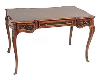 Theodore Alexander (American) Mahogany Writing Desk, Tooled Leather Top, H 30" W 48" Depth 26"