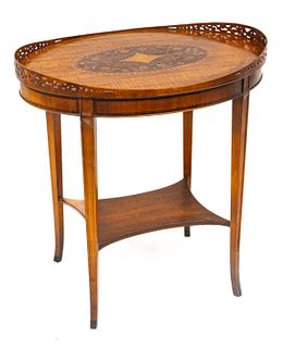 Edwardian Style Tiger Maple Oval Table, Ca. 1940-1970, H 29.5" W 20.25" L 28"