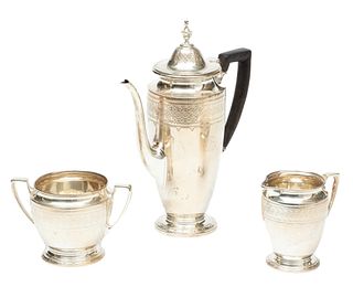 Tiffany Sterling Silver 3 Piece After Dinner Coffee Set Ca. 1920, H 8.5" 28.6t oz 3 pcs