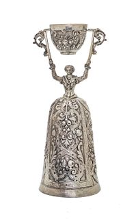 Israel Freeman & Son Ltd. (London) Figural Sterling Silver Marriage Cup, C. 1980, H 7" 6.9t oz