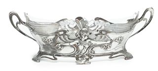 WMF Silver Plate Centerpiece, With Original Crystal Liner, Ca. 1900-1910, H 6" W 7" L 18"