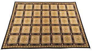 French Aubusson Style Wool Carpet, Rosette Motifs, W 9' L 11' 10''