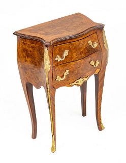 French Louis XV Style Burled Wood Petite Commode, Ca. 1920, H 24" W 16" Depth 9.5"