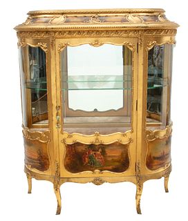 French Style Gilt Wood Curio Cabinet, Ca. 1930, H 55" W 43" Depth 10"