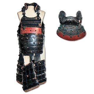 A Japanese Suit of Samurai Armor with A Face Plate.