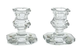 Baccarat (French, B. 1764) 'Regence' Crystal Candlesticks, H 3" W 3" 1 Pair