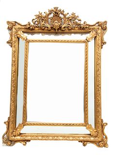 Gold Leaf Gesso Wall Mirror, H 50" W 37.5"