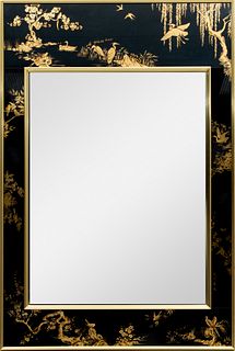LaBarge (Holland, Michigan) Reverse Painted Chinoiserie Gilt Mirror, H 42" W 28.5"