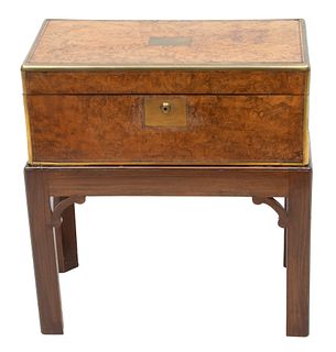 English Burled Wood Lap Desk 19th C., H 21.5" W 19.75" Depth 10.5"