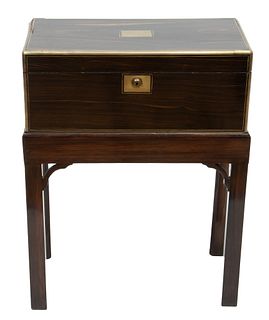 English Ebonized Wood & Brass Lap Desk, 19th C., H 26" W 20" Depth 10.5"