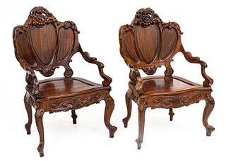 Pair of Victorian Shield Back Rosewood Armchairs, H 40" W 28" Depth 26"