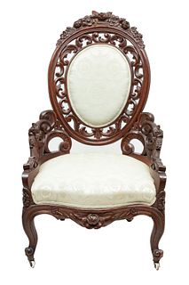 Rococo Revival Carved Mahogany Balloon Back Chair, Ca. 1890, H 41" W 25" Depth 23"