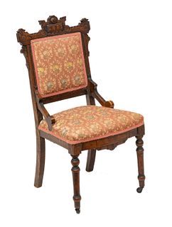Eastlake Movement Walnut Chair, Ca. 1870, H 36" W 17" Depth 16"