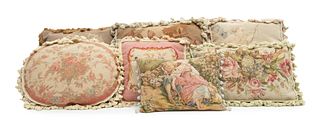 Tapestry & Needlepoint Pillows, Flowers & Courting Scenes, H 22" W 16" 7 pcs
