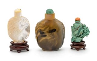 Chinese Snuff Bottles: Agate, Turquoise, Mother Of Pearl Ca. 1900, 3 pcs