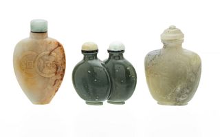 Chinese Carved Jade Snuff Bottles H 2.7" 3 pcs