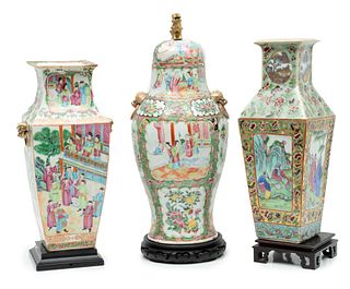 Chinese Porcelain Famille Rose Vases 18th And 19th C., 16", 17", 18"