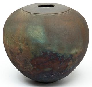 Edward Risak (American, 1950-2017) Raku Pottery Vase, H 8.75" Dia. 9.5"