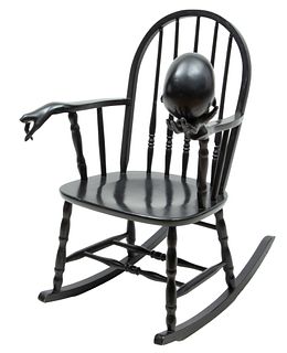 Surrealist Carved Wood Painted Rocking Chair, H 35.5" W 26" Depth 23"