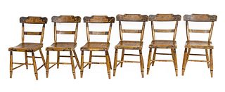 Set Of Early American Painted Wood Side Chairs, Ca. 1800, H 31.5" W 19" Depth 20" 6 pcs