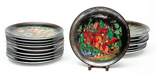 Russian Porcelain Fairy Tale Plates Ca. 1988, Dia. 7.7" 18 pcs