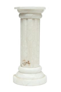 White Marble Pedestal, Doric Column, H 24" W 9.5"