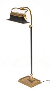 Brass & Black Painted Tole Library Lamp, H 47" W 13" L 17"