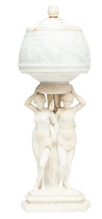 Carved Marble And Alabaster Lamp, The Three Graces, H 26" W 9" Depth 7"