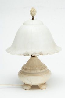 Carved Marble & Alabaster Lamp, Ca. 1930, H 14.5" Dia. 11.5"