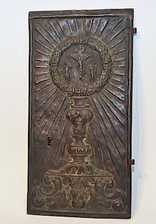 A Renaissance Mounted Tabernacle Copper Door with A Lock.