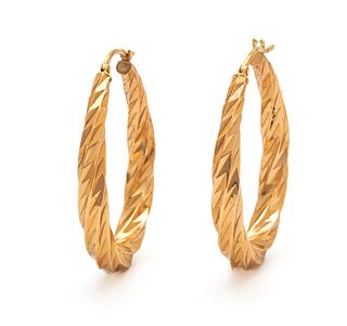 14kt Yellow Gold Hoop Earrings, Dia. 1" 3g 1 Pair