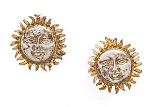 Mexican Sterling Silver Sun Earrings, Dia. 0.75" 7g