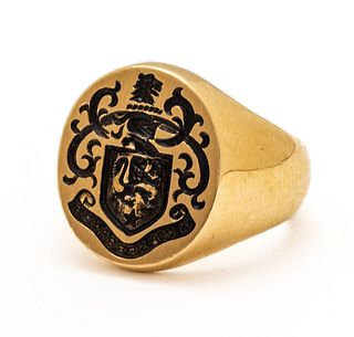 14K Gold Signet Ring: "In Deo Sumarapz" In God We Trust, Size 7 1/2, 20.2g