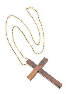 14 Kt. Yellow Gold Chain And Wood Cross L 23"