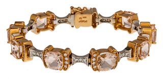 Morganite 12.15m Carat, & Diamond Bracelet, 18K Gold, L 6" 27g