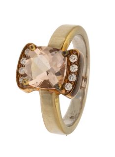 Morganite 1.35 Carat & Diamond Ring, 14Kt Gold, 4g Size: 4.25