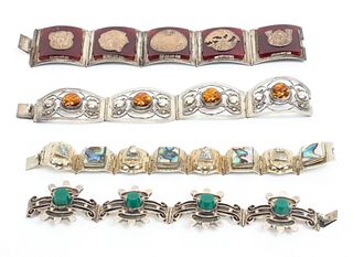 Mexico Sterling Link Bracelets, L 7" 206g 4 pcs