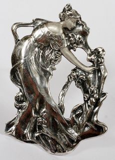 Art Nouveau Sterling Silver Figural Brooch-Pendant, H 2'' W 1.5'' 13.2g
