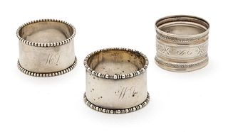 Victorian Silver Napkin Rings, One Marked Sterling, 3 pcs