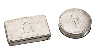 Collins & Cook (Birmingham, Est. 1873) Sterling Silver Snuff Box, H 0.25" W 1.5" Depth 1" + 18th Cent. 'SP' Silver Box