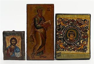 A Group of Three Icons, Height of tallest 12 x width 6 inches.