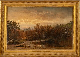 William Louis Sonntag (American, 1822-1900) Oil On Canvas, Autumn Landscape, H 20" W 31"
