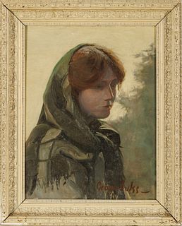 George Benjamin Luks (American, 1867-1933) Oil On Canvasboard, "Marie", H 19" W 14.5"