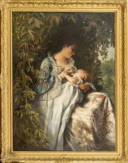 Albert Gustav Schwartz (German, 1833-1898) Oil On Canvas 1878, Mother And Child, H 54.5" W 40"