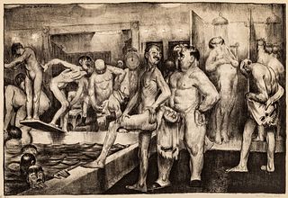 George Bellows (American, 1882-1925) Lithograph On Paper, 1917, Shower Bath, H 15.8" W 23.8"