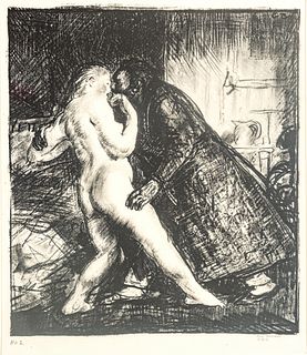 George Bellows (American, 1882-1925) Lithograph On Wove Paper, 1916, The Old Rascal, H 10.25" W 6"