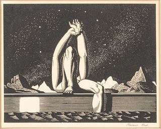Rockwell Kent (American, 1882-1971) Wood Engraving On Wove Paper, 1930, Starlight, H 5.4" W 6.8"